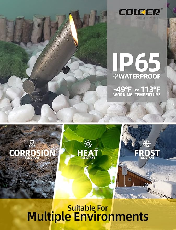 COLOER Mini Size Die-cast Brass Landscape SpotLights Outdoor, 12Volt AC/DC Low Voltage Garden Driveway Lights,IP65 Waterproof Outdoor Yard Lighting(104B, Bronze, 10-Pack Without Bulb)