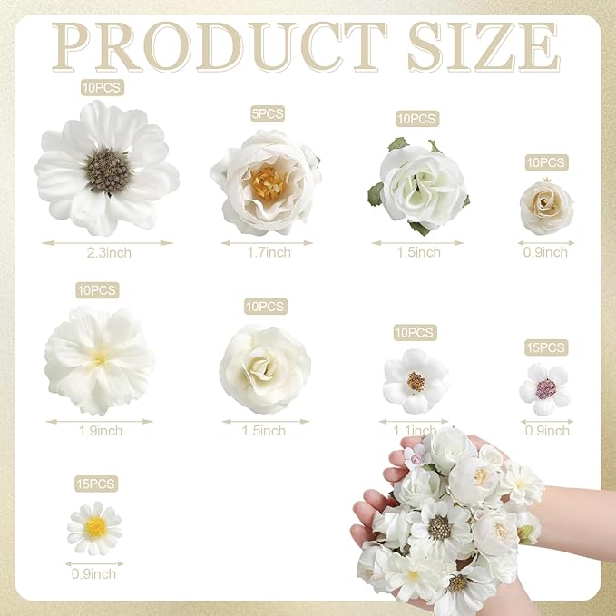Serra Flora Mini Artificial Flower Heads Fake Flowers Small Silk Daisy Peony Flower Heads for Crafts Spring DIY Headwear Wreath Graduation Wedding Bridal Party Decoration