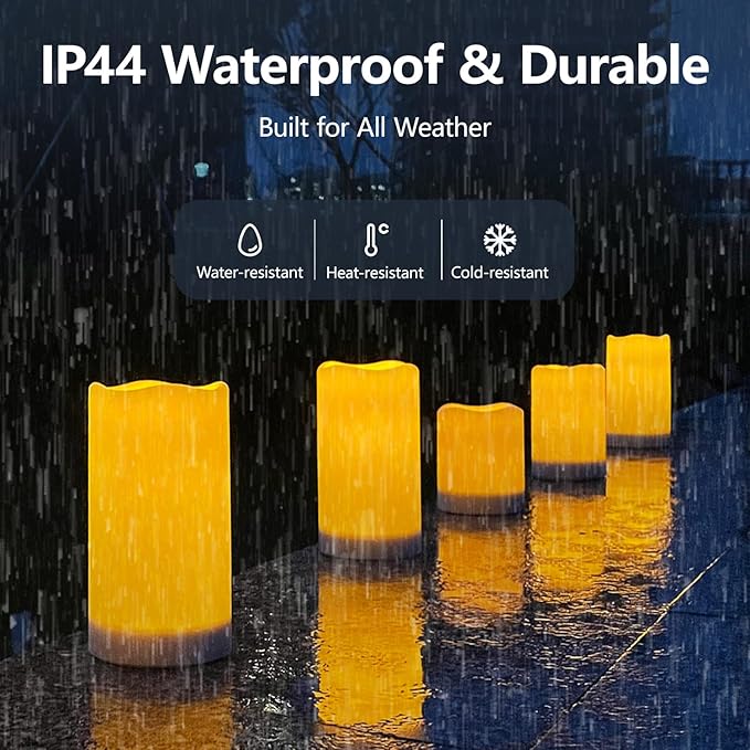 salipt Solar Powered Candles - 3.25" x 4"5" 6" Waterproof LED Flameless Pillar Candle Set,Dusk to Dawn, Rechargeable Solar Battery Included,Waterproof for Patio Decor,Set of 3