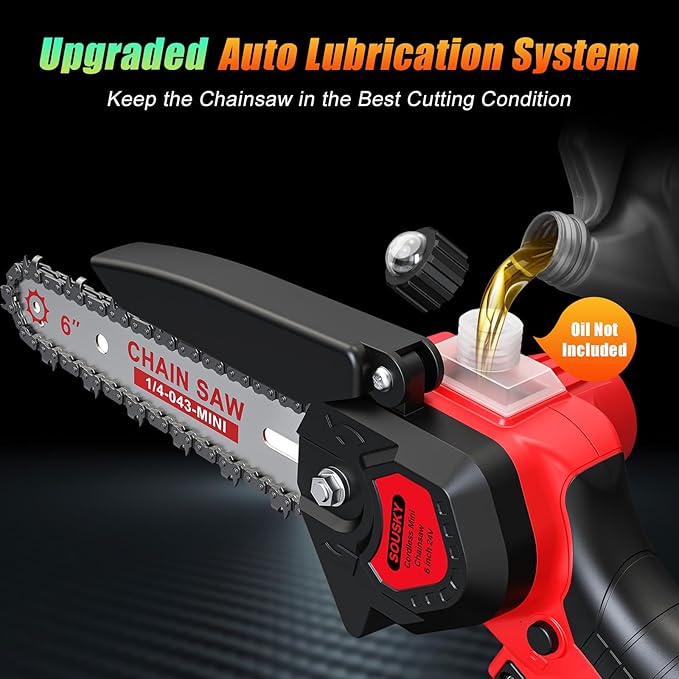 6 Inch Mini Chainsaw Cordless, 24V 2000mAh Rechargeable Battery, Auto-Oil, Lightweight & Safe Chainsaw for Women/Men/Seniors/Craftsman, Garden Tree Cutting, Wood Pruning Tool