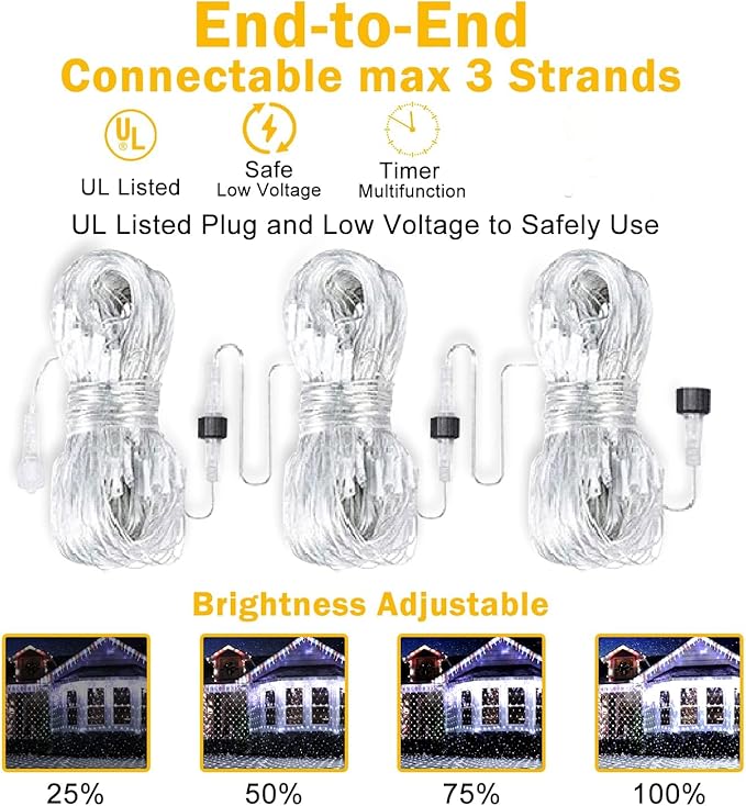 KNONEW Christmas Net Lights 360 LEDs 13ft x 9.8ft Outdoor Mesh Lights Connectable Waterproof 8 Modes & Timer Plug-in Net Fairy Lights for Bushes Garden Party Wedding Holiday,Cool White