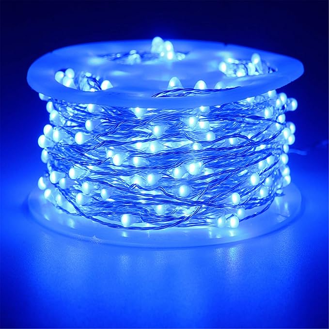 RUICHEN Blue Dimmable Fairy Lights Plug in, Super Long 165 Ft 500 LED Twinkle String Lights with Remote, Waterproof Silver Wire Firefly Lights for Christmas Wedding Party Bedroom Patio Garden