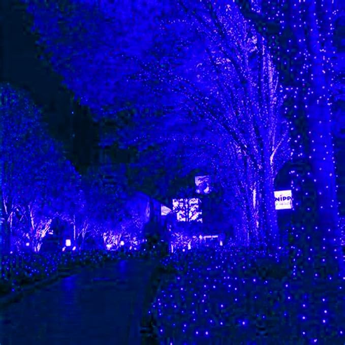 HISHINY LED Blue Christmas Net Lights Outdoor Christmas Decorations 5ftx5ft 100LED Green Wire,Connectable Outdoor Indoor Yard Mesh Shrub Net Lights String for Halloween Chritmas Party,Tree,Bush(Blue)