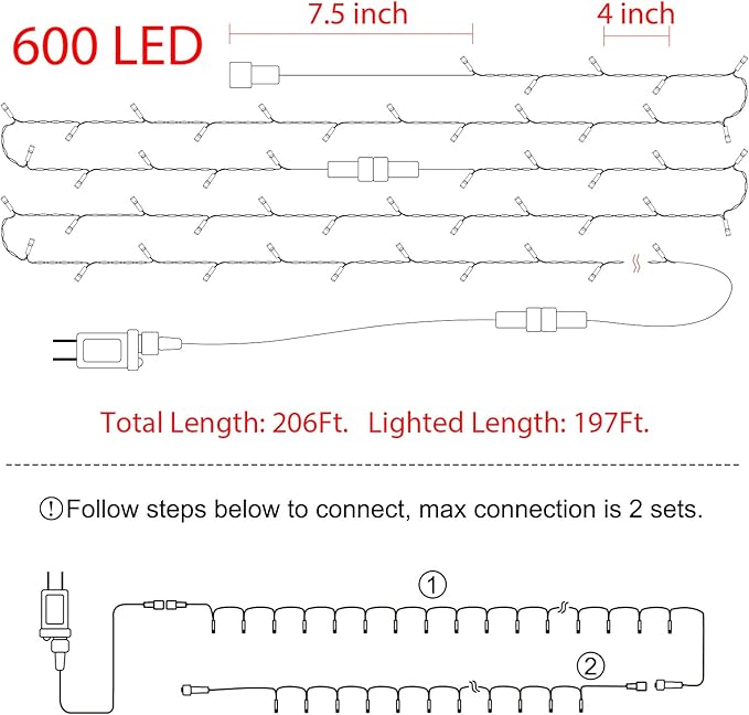 Christmas String Lights, 168Ft 600 LED Twinkle Fairy Lights Tree Lights with 8 Light Modes for Christmas Trees Garland Wreath Wedding Indoor Outdoor Holiday Decorations - Warm White to Multicolor