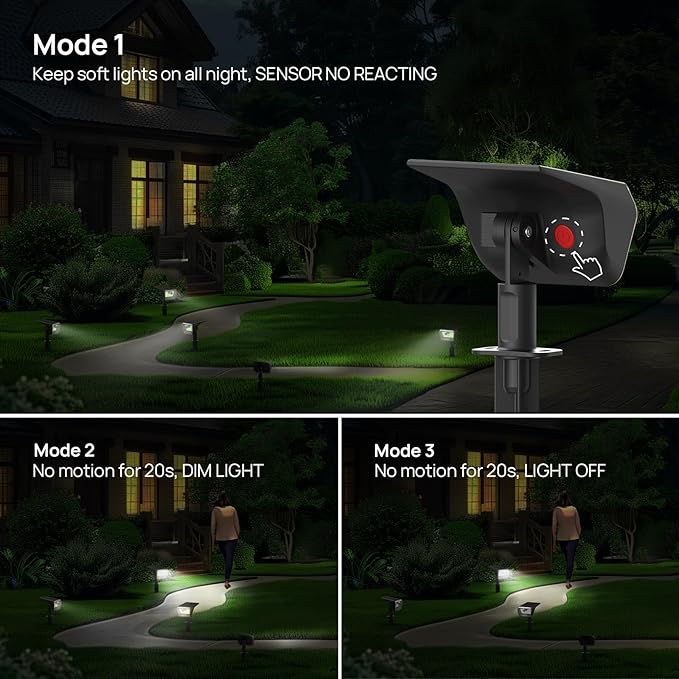 Linkind Solar Lights Outdoor Waterproof IP67, 3000K/6500K Solar Motion Sensor Lights with 6 Modes, 60 LEDs Solar Powered Spot Lights Outside Landscape Lighting for Garden Yard Pathway, 6 Pack