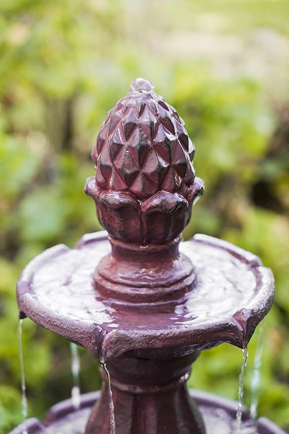 XBrand 3-Tier Freestanding Waterfall Fountain w/Pump & Pineapple Top, 51 Inch Tall, Brown, Large Outdoor Garden Fountain, Ideal for Garden, Porch, and Lawn
