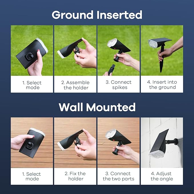 Consciot Solar Spotlights Outdoor, IP67 Waterproof 2-in-1 Solar Spot Lights, Durable Christmas Decorations Lights for Garden Yard Pathway Driveway Porch Walkway, Auto On/Off, 6 Pack(Warm White)