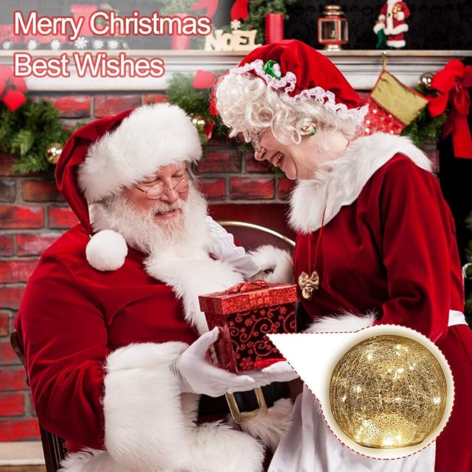 Mercury Crackle LED Glass Globe Ball Lamp with Timer, Battery Operated Night Light for Girls, Birthday, Halloween,Christmas - Decorative Gift for Home Warm White (with Timer)