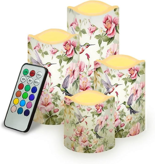Ystardream Hummingbird Flower Flameless Candles with Remote Battery Operated Candles Elegant Realistic LED Candles with Remote and Timer Set of 4 for Valentines Home Wedding Birthdays