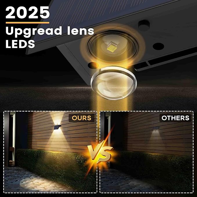 Fence Lights Solar Powered, 12-Pack Solar Fence Lights Up/Down Flexible Buttons, IP67 Waterproof for Outdoor, 120LM Bright, Auto Dusk to Dawn for Wall/Stairs/Yard/Railing/Deck/Pathway (White & RGB)