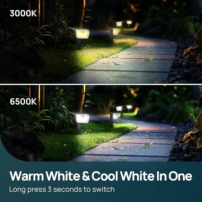 Linkind Solar Lights Outdoor Waterproof IP67, 3000K/6500K Solar Motion Sensor Lights with 6 Modes, 60 LEDs Solar Powered Spot Lights Outside Landscape Lighting for Garden Yard Pathway, 4 Pack