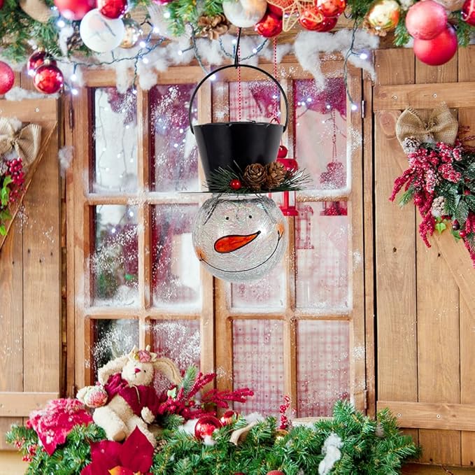 Starsoul Snowman Solar Lanterns, Christmas Outdoor Hanging Lantern Waterproof Decorative Snowman Lamps Decor for Garden, Patio, Yard, Porch, Xmas Holiday Party Decor (Pinecone)