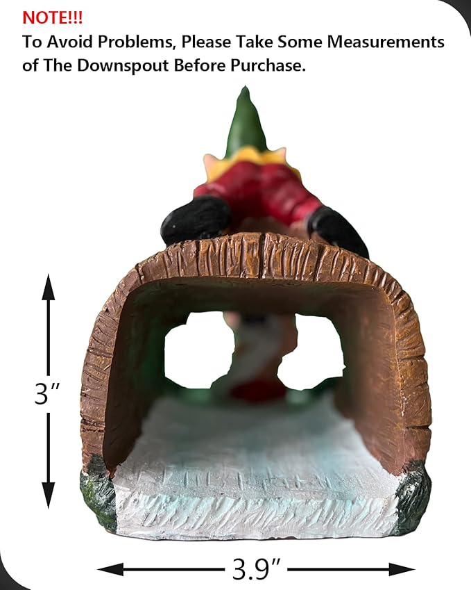 Decorative Gnome Gutter Extension, Elf Guardian Statue for Outdoor Gutter Splash Block, 3" x 4" Downspout Extender, Garden Rain Downspout Diverter