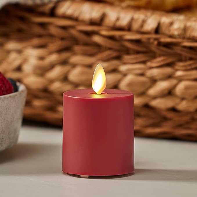 Luminara Outdoor Votive Flameless LED Candle, Cherry Red 2" x 3.2", Moving Flame Battery Operated Timer Remote Ready IPX4 Matte Plastic Finish