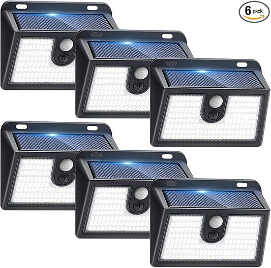 [6 Packs] Solar Motion Sensor Outdoor Lights, Super Bright Solar Lights Outdoor Waterproof, 3 Lighting Modes Security Wall Light for Outside Walking Dog Fence Backyard Deck Garden Door Step Garage