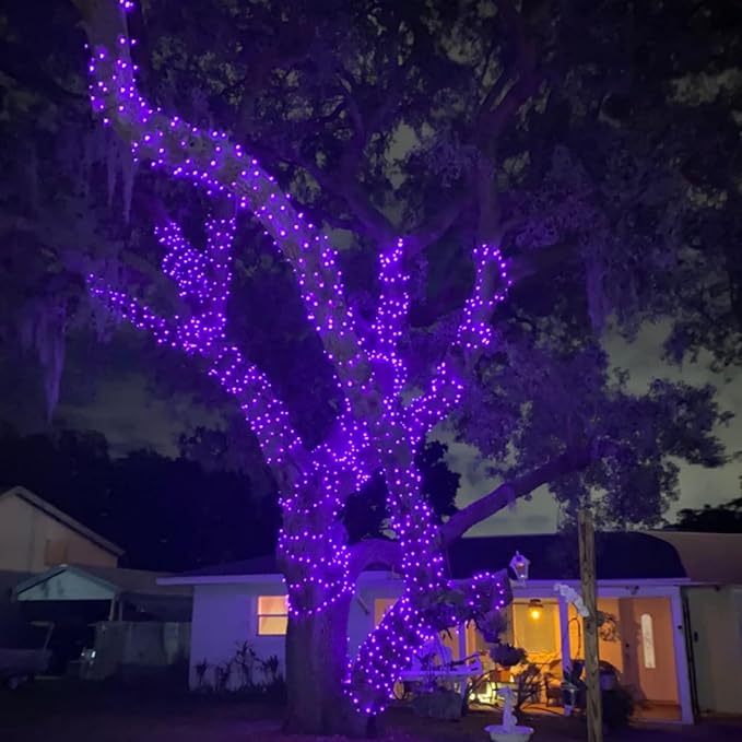 QITONG 4 Pack Purple Solar Fairy Lights, Each 33ft 100 LED Solar Christmas Lights, 8 Modes Solar Twinkle String Lights