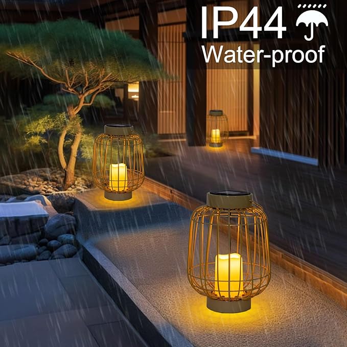 Solar Lanterns,Outdoor Solar Rattan Lanterns with Flameless Candles,Hanging with Handle Solar Lamp Decorative for Porch Garden Patio Pathway Deck Yard