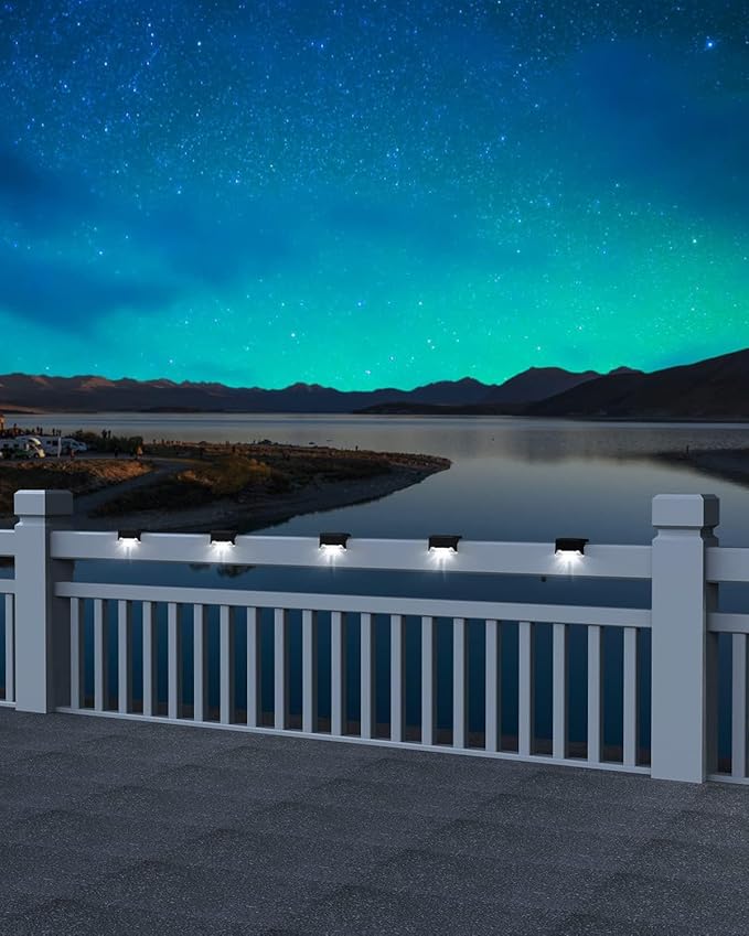 Pearlstar Solar Deck Lights - 16 Waterproof LED Solar Step Lights for Deck, Stairs, Yard, Patio, and Pathway (White, Black)