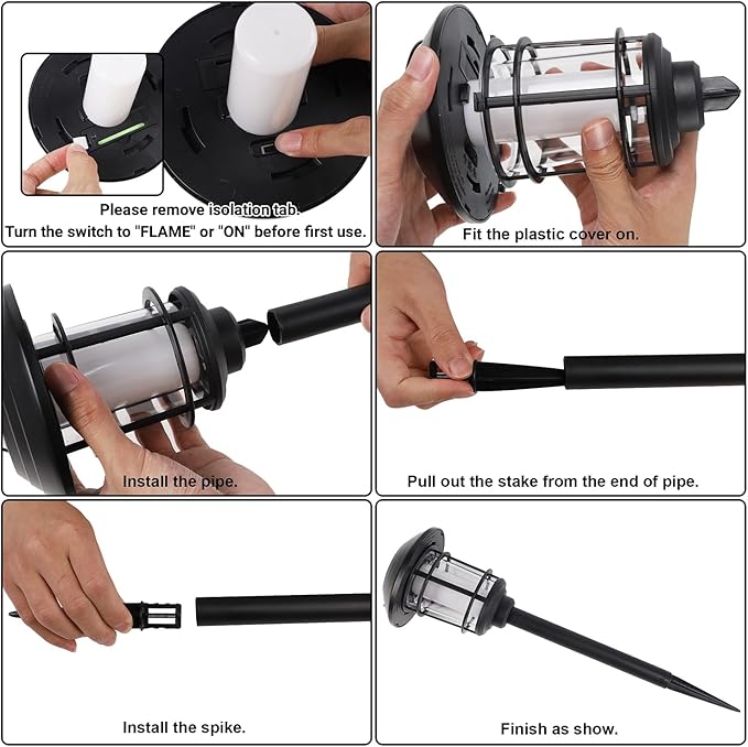 Dynaming 6 Pack Solar Flame Torch Lights Outdoor, Dual Use Flickering Purple Flame Garden Light, Hanging Lantern, Auto On/Off & Waterproof Halloween Lighting for Lawn Patio Yard Walkway Driveway