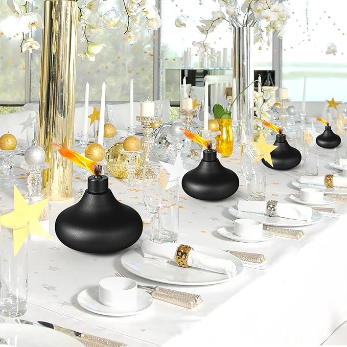 4 Pack Metal Table Top Torches,24.5 oz Citronella Torches for Outside,Refillable Flame Light Torch with Wicks and Covers, Landscape Lanterns Torches for Party, Garden Decor,DIY