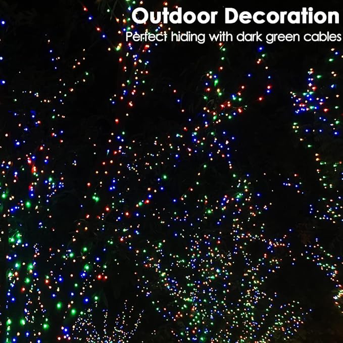 Christmas Light 1000 LEDs 336ft Green Cable Wire Fairy String Tree Twinkle Lights Plug in 12 Modes for Christmas Party, Outdoor, Garden, Wedding, Home Decoration (Multi Color)