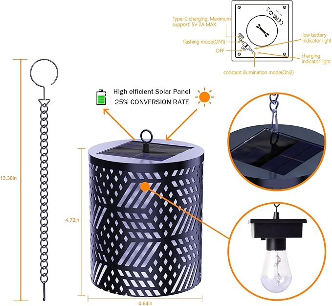 RGB Solar Lanterns Outdoor Waterproof Hanging Solar Lights Gifts for Men Women Metal Decorative LED Lanterns for Yard, Patio, Lawn, Tabletop, Pathway, Landscape, Garden Decor Diamond Pattern (2 Pack)