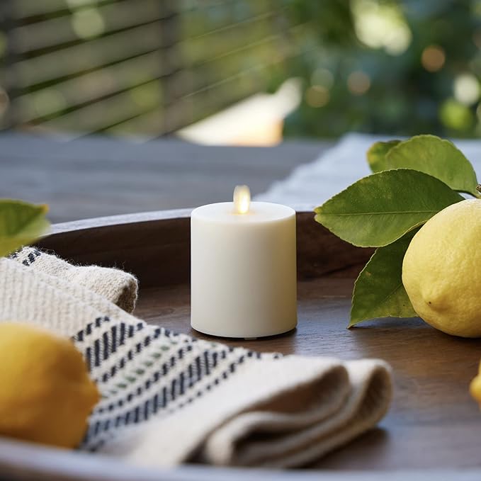 Luminara Outdoor Votive Flameless LED Candle, Pearl Ivory 2" x 3.2", Moving Flame Battery Operated Timer Remote Ready IPX4 Matte Plastic Finish