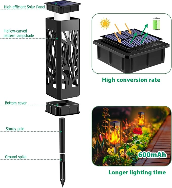 TomCare Flickering Flames Pathway Lights Solar Powered Decorative Garden Waterproof Torch Outdoor Landscape Lighting for Yard Patio