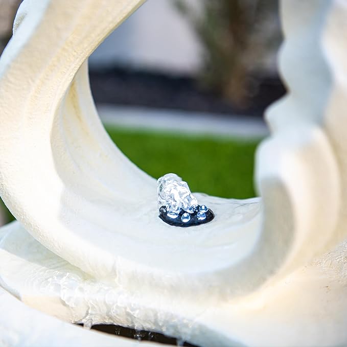 XBrand 25 in H Stone-Look Sculptural Modern Freestanding Fiber Resin Outdoor Garden Fountain w/LED Light, White