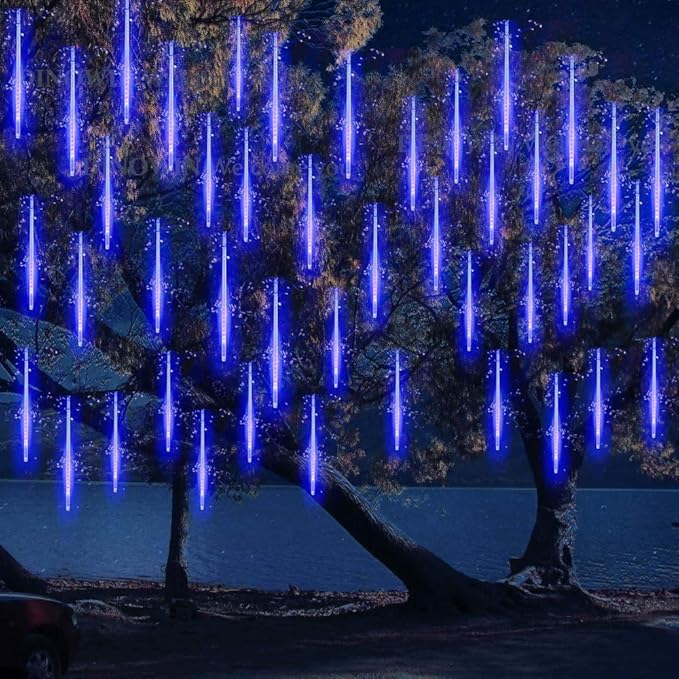 LED Meteor Shower Solar Lights Outdoor, Waterproof Garden Lights 30cm 10 Tubes 360LEDs Falling Lights Raindrop Lights,Holiday Party Wedding Christmas Tree Decoration String Lights (Blue)