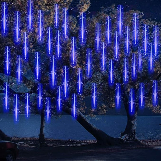 LED Meteor Shower Solar Lights Outdoor, Waterproof Garden Lights 30cm 10 Tubes 360LEDs Falling Lights Raindrop Lights,Holiday Party Wedding Christmas Tree Decoration String Lights (Blue)