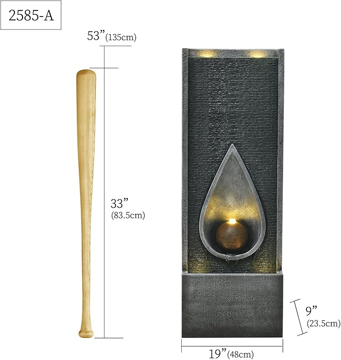 Water Fountain Indoor Outdoor, 53.14inch Modern Cascading Waterfall Feature with LED Lights, Tall Floor Standing Fountain for Garden, Deck, Patio, Porch, Yard Decor (53)