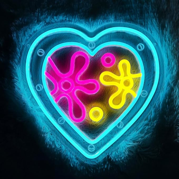 Cartoon Sea Wolrd Neon Lights Ocean World Porthole Neon Signs Heart Shaped Porthole Neon Light Up Sign Led Ocean Neon Sign for Bedroom Birthday Gifts for Kids USB Powered,Size13.5 * 12.5inch(JWD026)