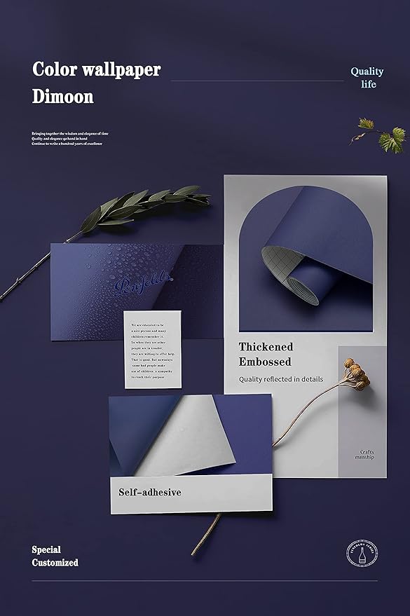 Dimoon 118''x17.7'' Blue Peel and Stick Wallpaper Contact Paper Modern Self Adhesive Wall Paper Removable Renter Friendly Textured Solid Color Shelf Cabinet Vinyl Roll (118''x17.7'',Tibetan Blue)