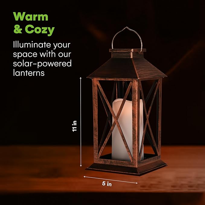 SteadyDoggie - Solar Lantern Waterproof - Decorative X Pattern Hanging Patio Lights or Table Lamp - Illuminated No Cords Jar Lantern - Colorful Light Pathway Lantern for Garden, Porch, and Backyard