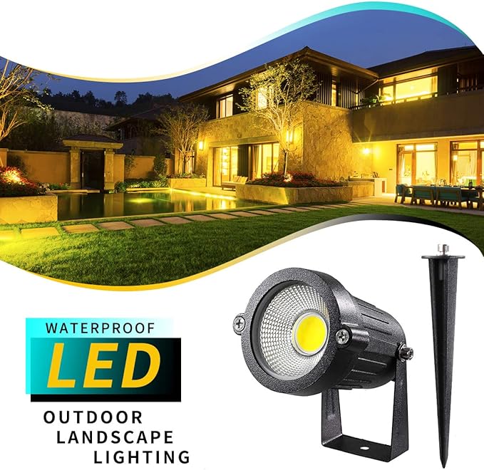 LED Landscape Lights,5W 120V AC Outdoor Pathway Garden Yard Spotlight,IP65 Waterproof Garden Flood Light,Outdoor Spotlight with Stake,UL Cord 5-ft with Plug (Pack of 1, Daylight White)