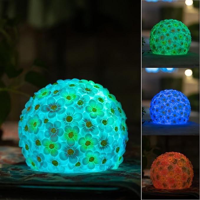 Garden Solar Lights Outdoor Decorative,Colored Resin Flower Solar Globe Lights,Upgraded Waterproof Multicolor Ball Lights for Yard Pathway Patio Lawn Outside Decor