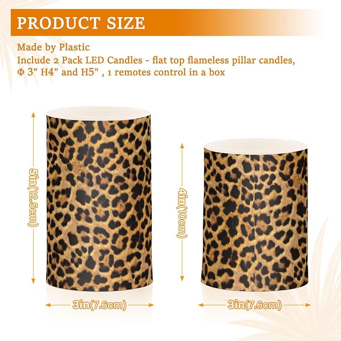 Flickering Flameless Candles, Leopard Texture LED Candles with Remote Timer, Set of 2 Battery Operated Candle for Valentine Wedding Birthday