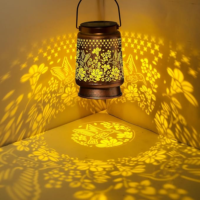 kyoryuger Hummingbird Solar Lanterns Color Changing Lantern Outdoor Decor Waterproof Retro Solar Lights Gifts for Women Mom Metal Bird Decorative LED Lanterns for Yard Patio Pathway Landscape Garden