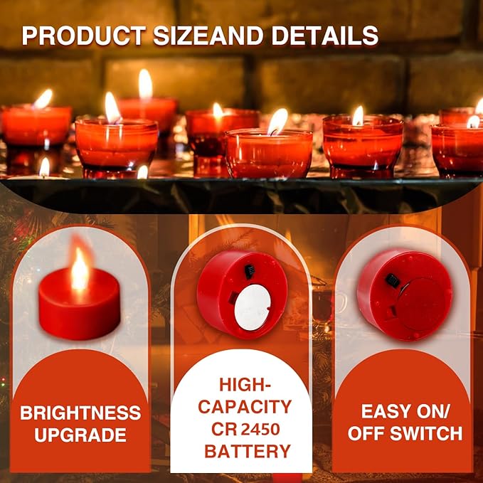 Tea Light Candles with Remote Control,12pack Flickering Flameless LED Candle,Long Lasting 400+Hours,Battery Operated with Timer for Home Decoration Seasonal &Festival Celebration Red