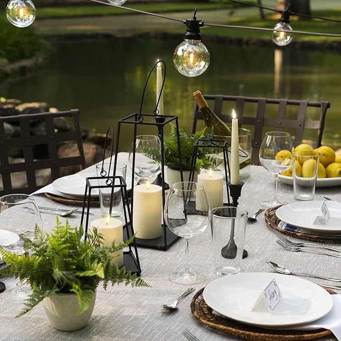 LampLust Black Lanterns Decorative Outdoor with Flameless Candle, 12 Inch, Black Metal Candle Lantern, No Glass, Batteries Included, Outdoor Lanterns for Front Porch or Patio, Farmhouse Outdoor Décor