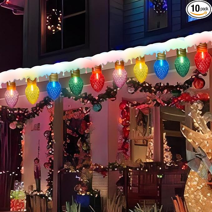 16FT Jumbo Christmas Lights,C7 Jumbo Xmas String Light Christmas Outdoor Decorations Lights with 10 Large Diamond Pattern Multicolor Bulb for Holiday Home Roof Yard Garden Decorations