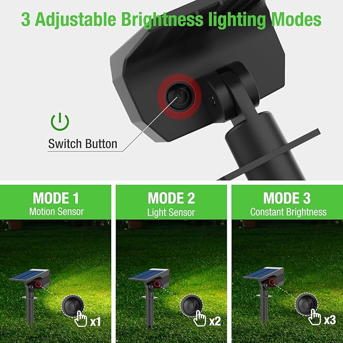 nipify 1 Pack Solar Lights Outdoor Waterproof, Motion Sensor Spot Lights 3 Modes Solar Powered Spotlights 2-in-1 Auto On/Off Landscape Lighting for Outside Yard Wall Garden, Cool White