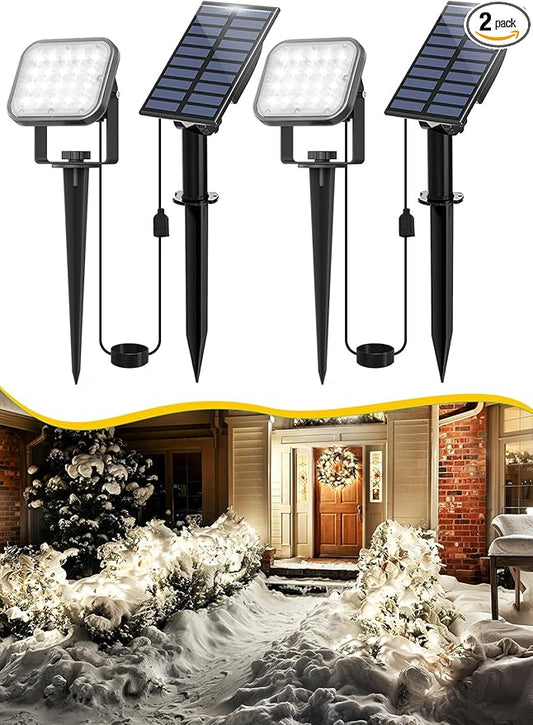 Solar Spot Lights Outdoor 2Pack 6000K Cool White Solar Landscape Spotlights IP65 Waterproof Auto On/Off Ground or Wall Mount for Garden Yard Walkway Porch Driveway Pool