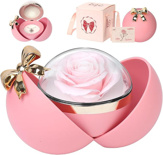 Preserved Red Real Rose-Eternal Flowers Rose Gifts for Mom Grandma Wife Girlfriend on Mothers Day Birthday Valentines Christmas Anniversary Romantic Gifts for Her with I Love You Romantic Gift (Pink)