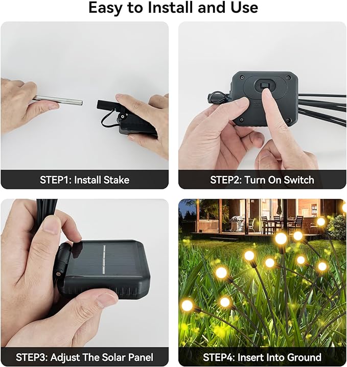 Solar Garden Lights Outdoor Waterproof, 6 Pack 48 LED Decorative Swaying Lights, Solar Firefly Light Outdoor Decor for Garden Gifts for Pathway Party Christmas, Warm White