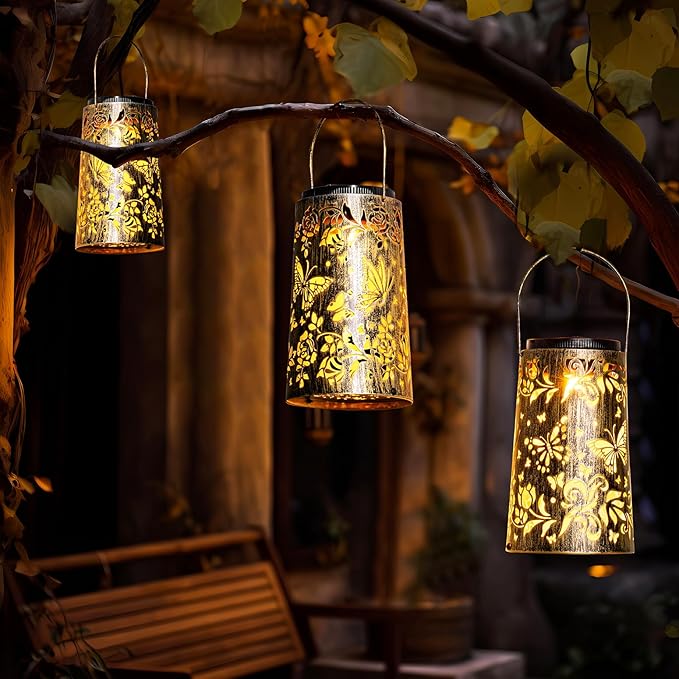 Solar Lanterns Outdoor Butterfly Garden Metal Hanging Light for Yard Patio Backyard Porch Pathway Decor Women Grandma Gifts