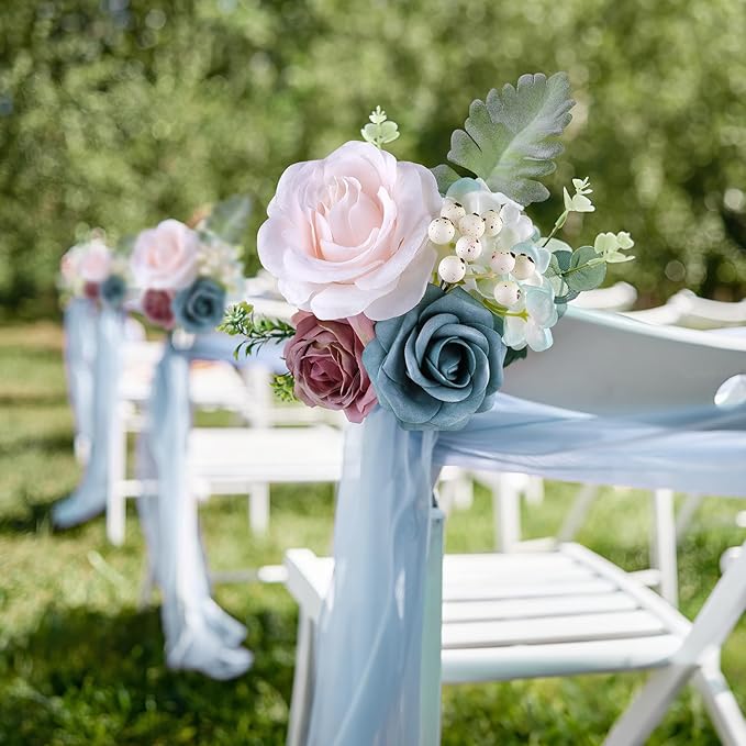 AGIRL Artificial Flowers Combo Silk Pink Roses Fake Flower with Stems for DIY Wedding Bouquets Centerpieces Arrangements Table Chair Decor Baby Shower Home Decor (Blue Pink)