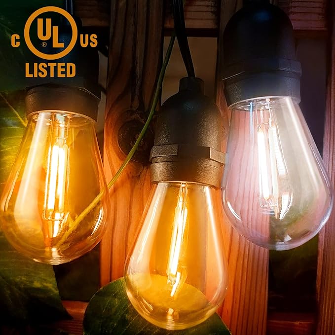 Voolex Outdoor String Lights 52FT Cold Light and Warm Light 2 Colors Changing Switch Waterproof 30V LED Bulbs Shatterproof with Remote Control for Party Patio Decoration Garden