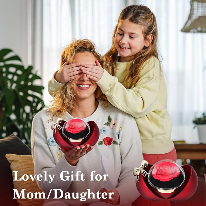 Preserved Red Real Rose-Eternal Flowers Rose Gifts for Mom Grandma Wife Girlfriend on Mothers Day Birthday Valentines Christmas Anniversary Romantic Gifts for Her with I Love You Romantic Gift (Red)